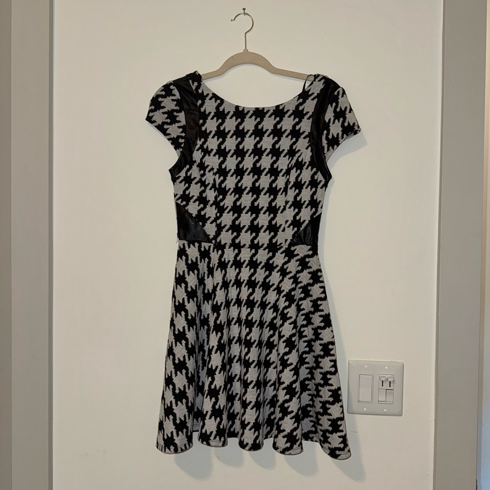 City Studio Black and White Houndstooth Mini Dress